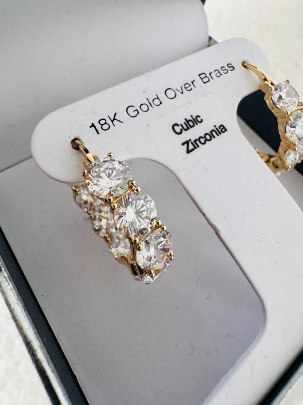 And Now This Cubic Zirconia 18K Gold over Brass Hoop Earrings - NIB - Picture 7 of 9